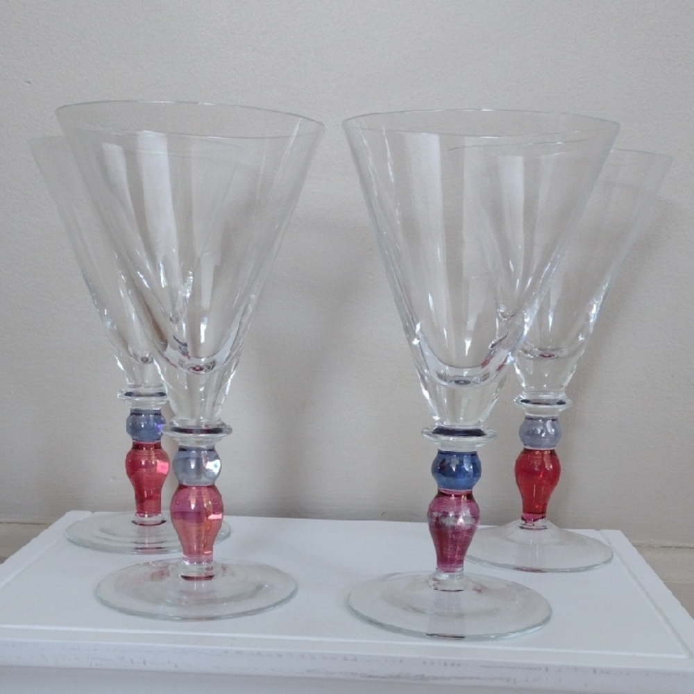 Crate & Barrel Wine Martini Cocktail Blue & Pink Ball Stem 7.75" Tall
